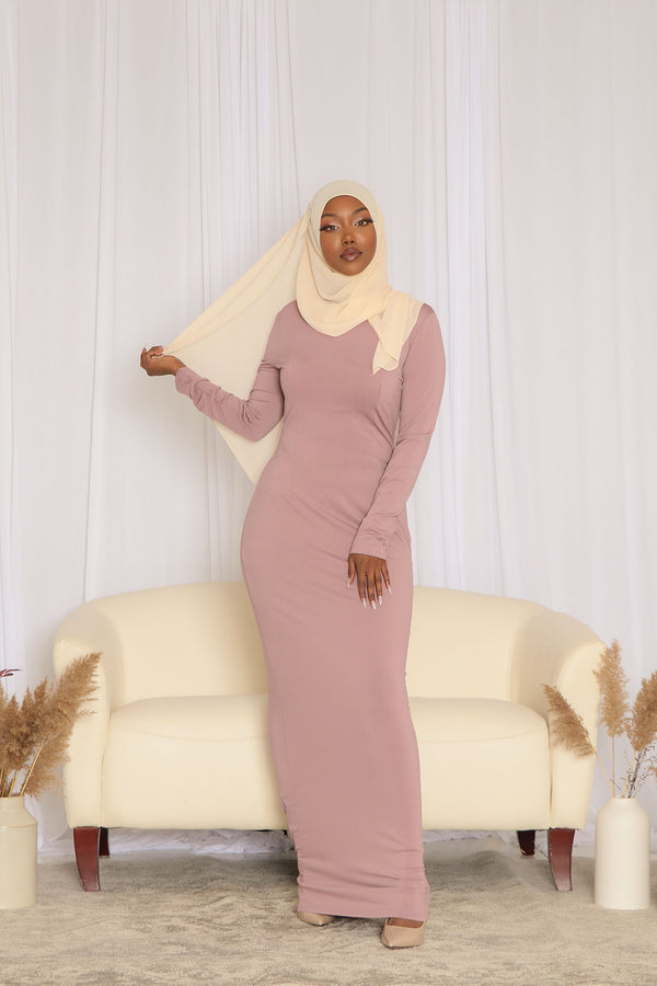 Dusty Lilac Plain Fitted Spandex Maxi Dress
