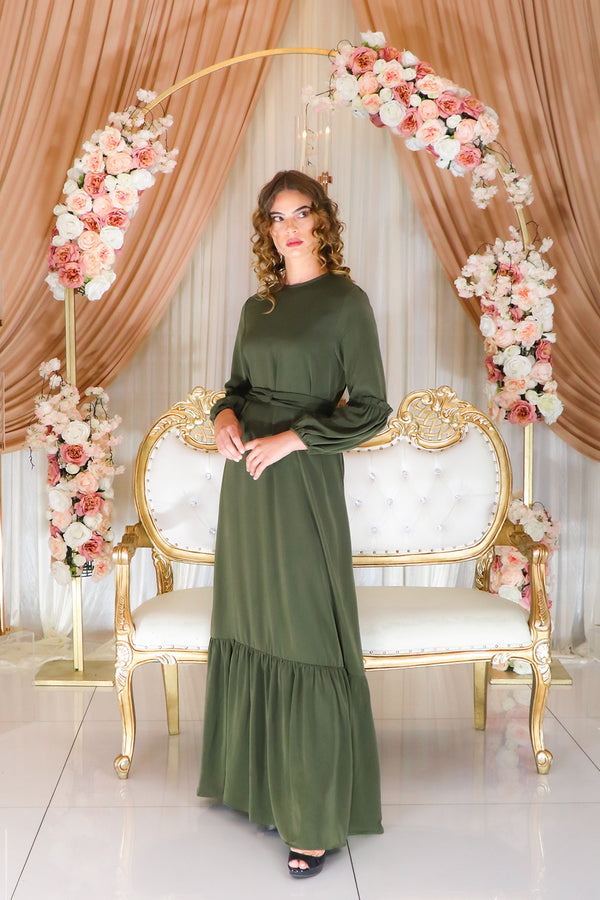 Grace Soft Ruffle Dress- Army Green