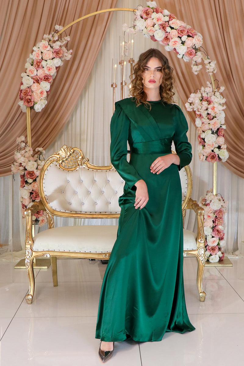 Renae Satin Dress- Emerald Green
