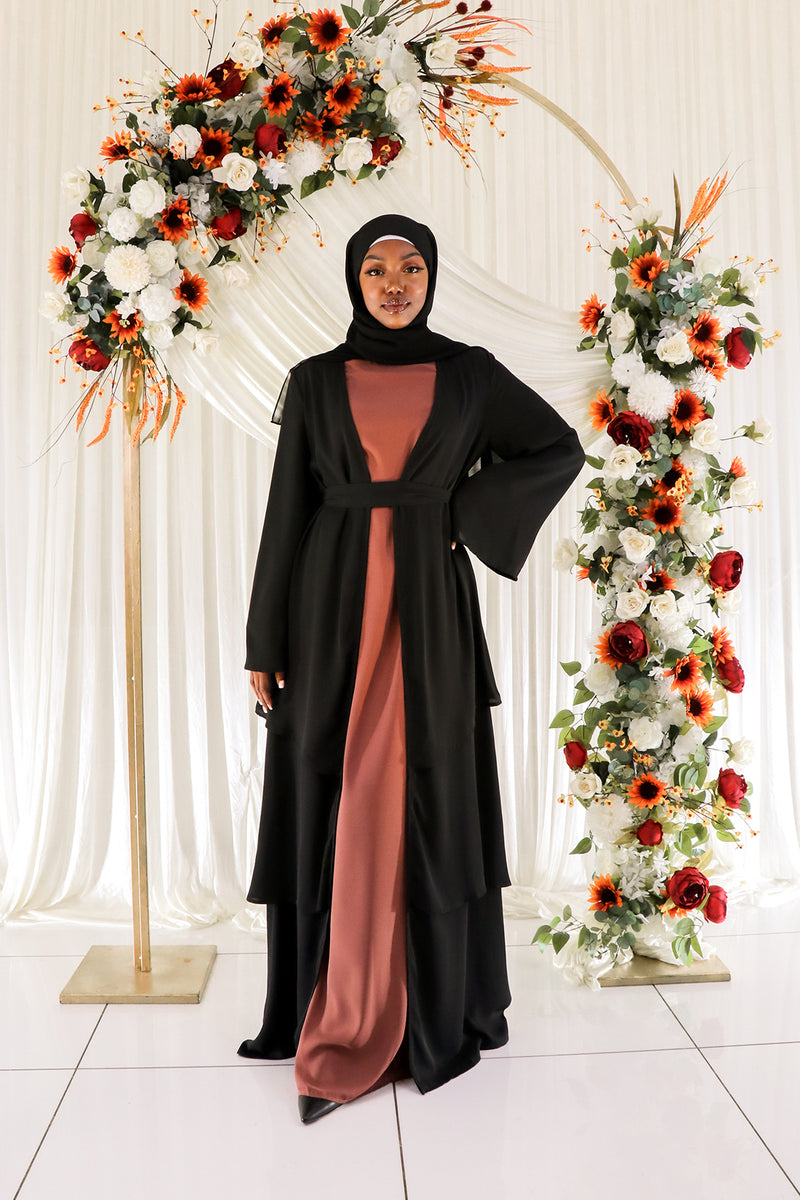 Alessia Chiffon Ruffle Open Abaya- Black