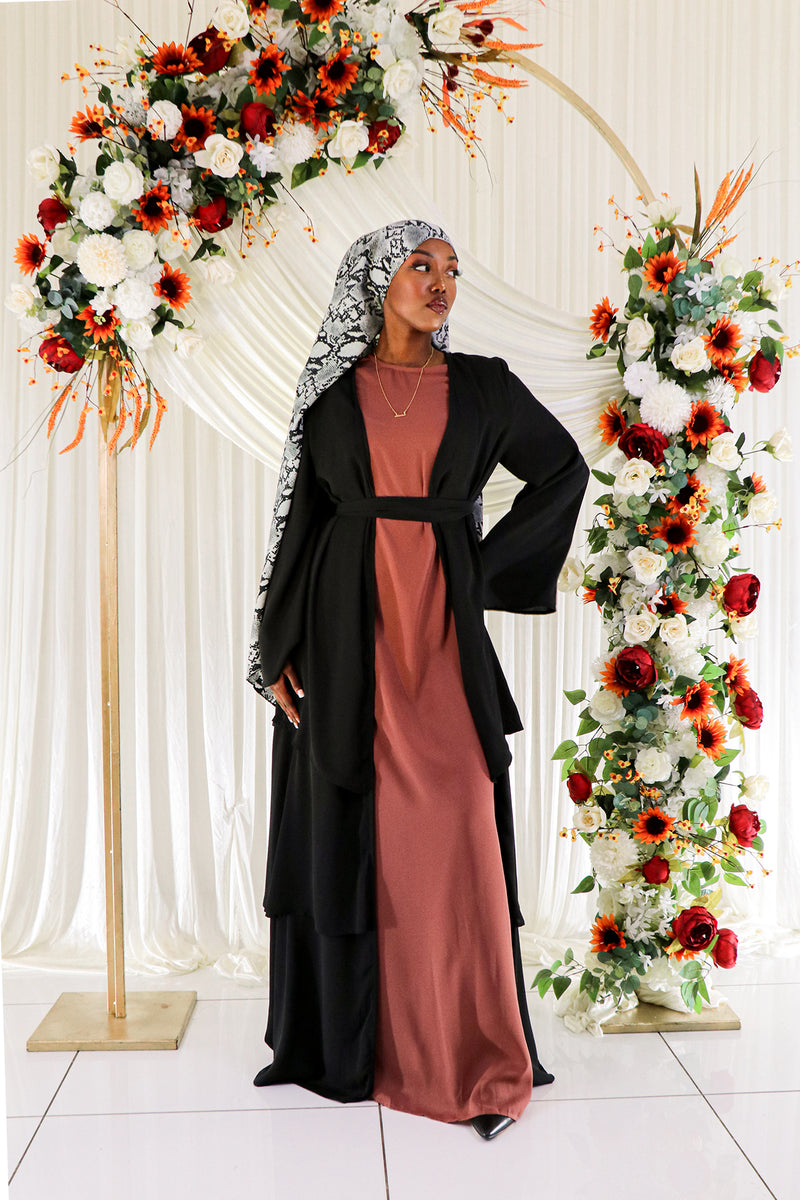 Alessia Chiffon Ruffle Open Abaya- Black