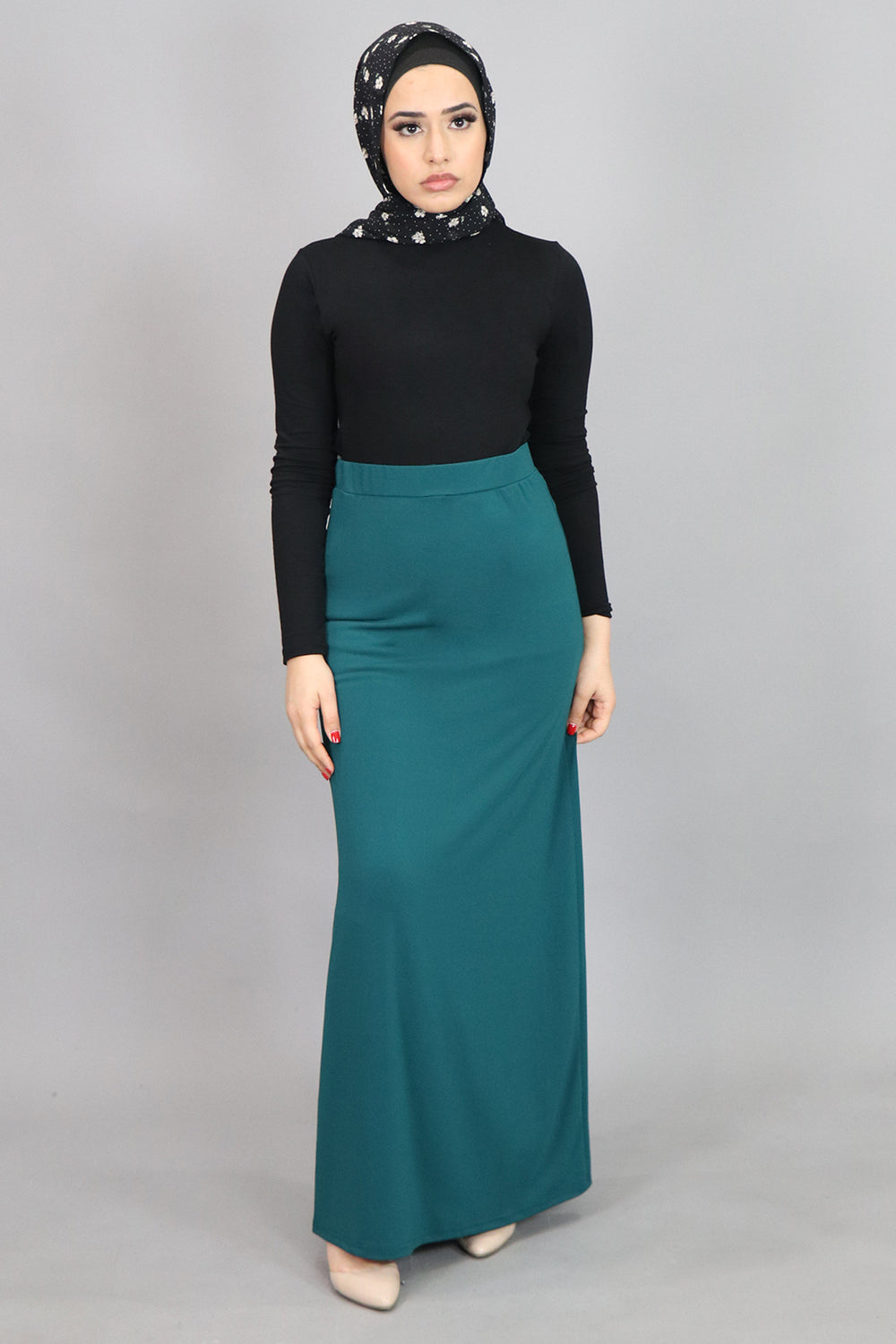 Teal Spandex Maxi Skirt (4536998887481)