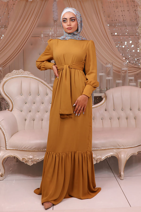 Jasmine Chiffon Wrap Dress-  Dark Mustard