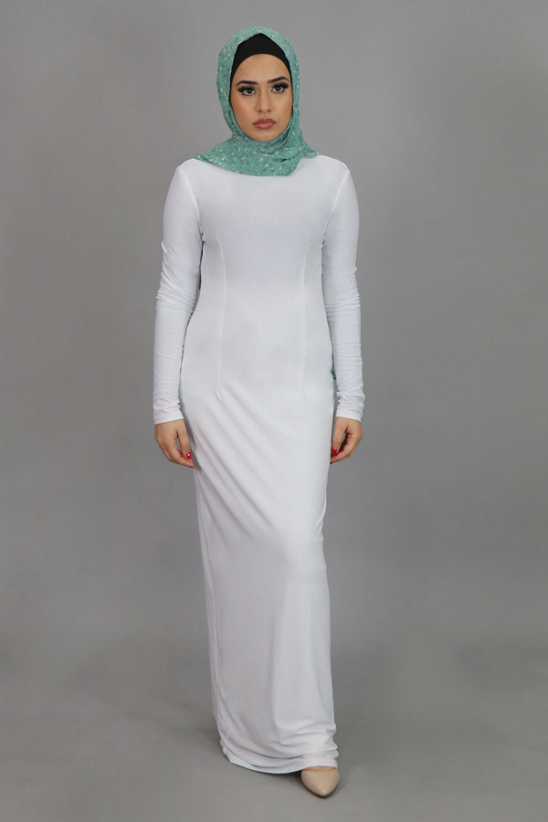 White Plain Fitted Spandex Maxi Dress (4540257534009)