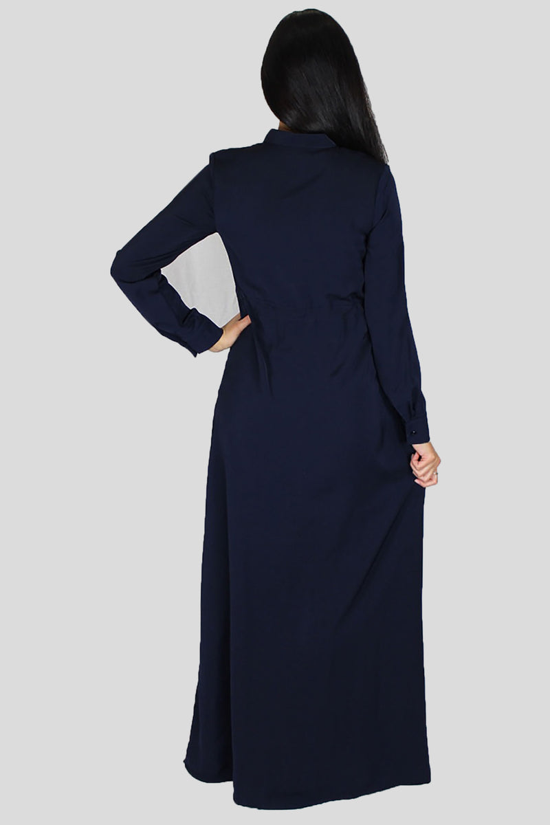 Navy Blue Zipper-Down Maxi Dress (696820531257)