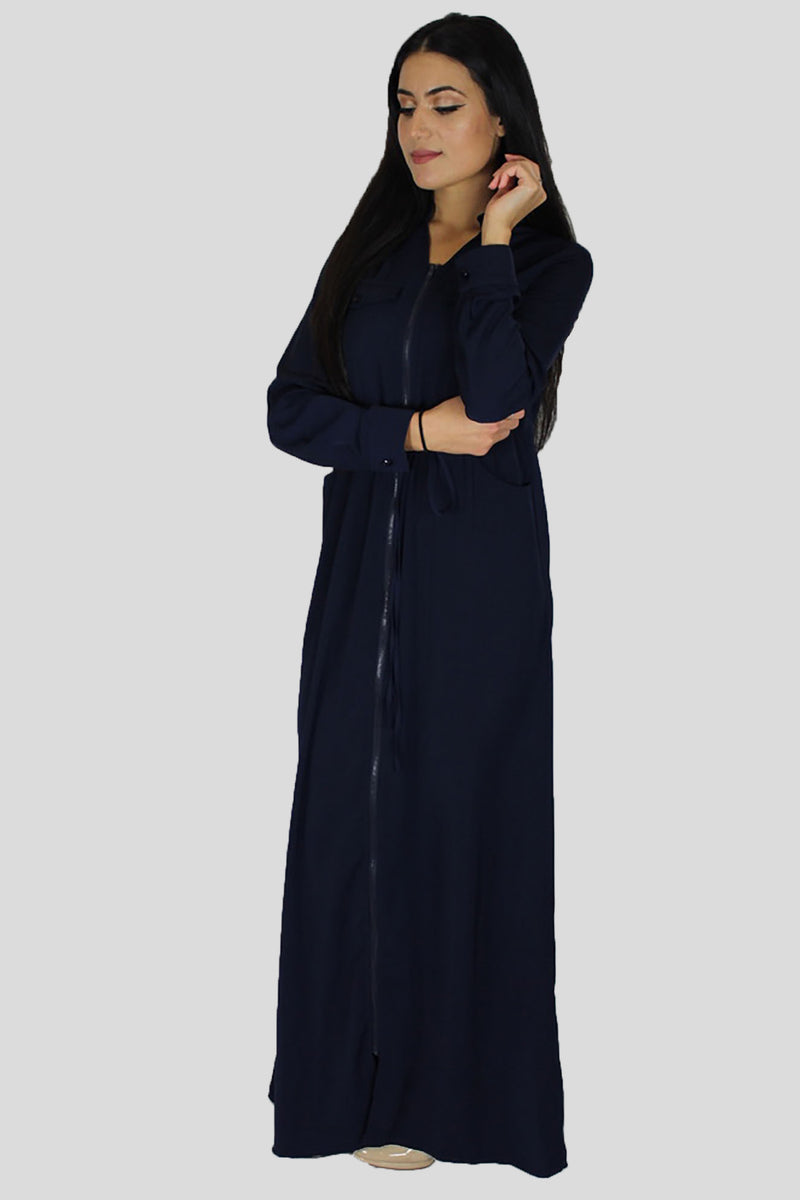 Navy Blue Zipper-Down Maxi Dress (696820531257)