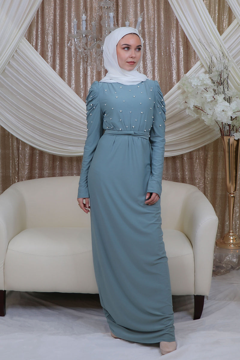 Giselle Sheath Pearl Dress- Stormy Blue