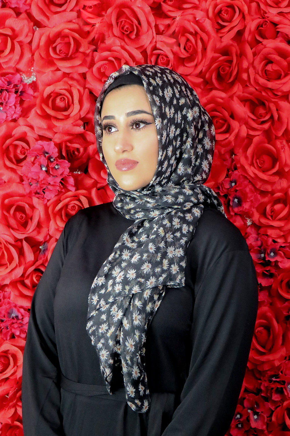 Floral Cotton Scarf- Black & Orange