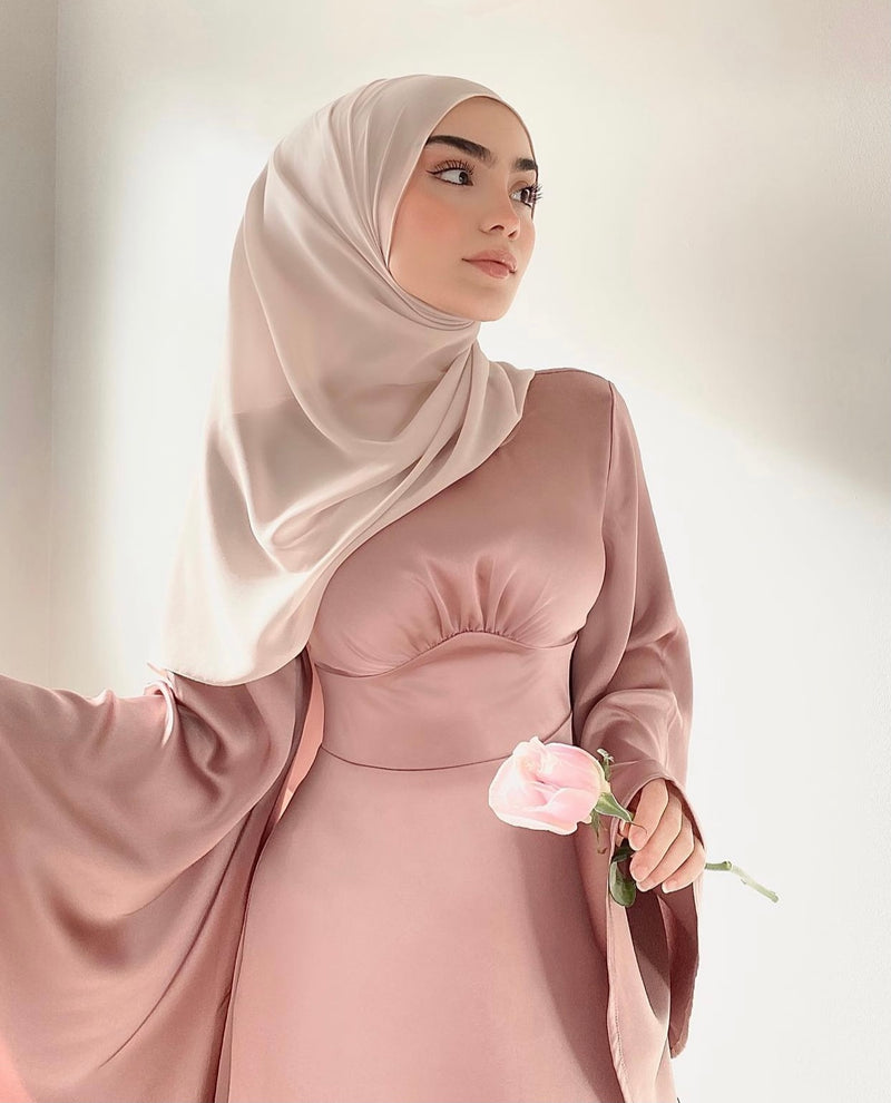 LaMeera Drape Sleeves Satin Dress - Dusty Rose