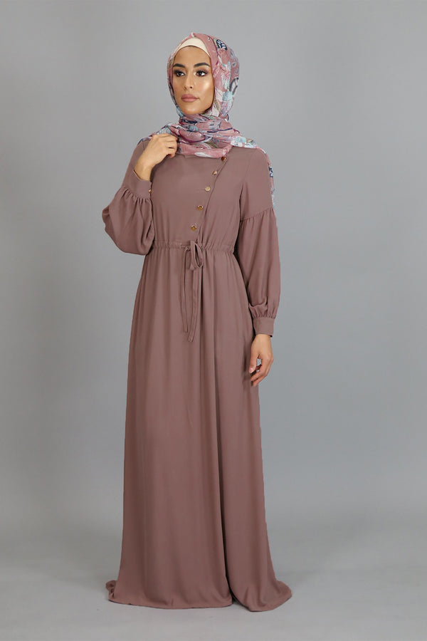 Nude Pink Soft Gold Button Maxi Dress (4644914724921)