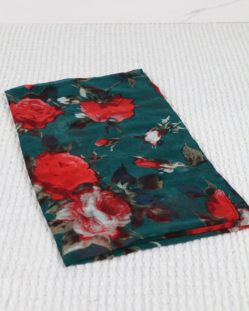Floral Cotton Scarf- Teal