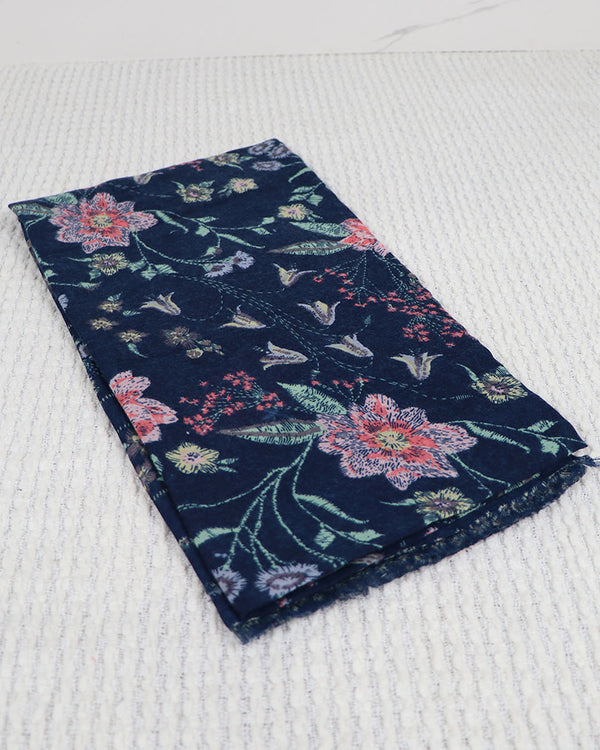 Floral Cotton Scarf-Navy