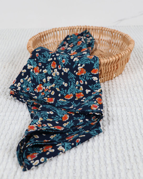 Floral Soft Scarf- Navy blue & Orange