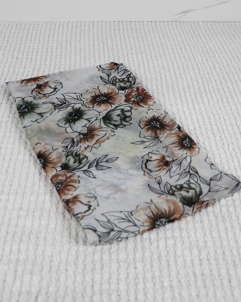 Floral Cotton Scarf- off-white