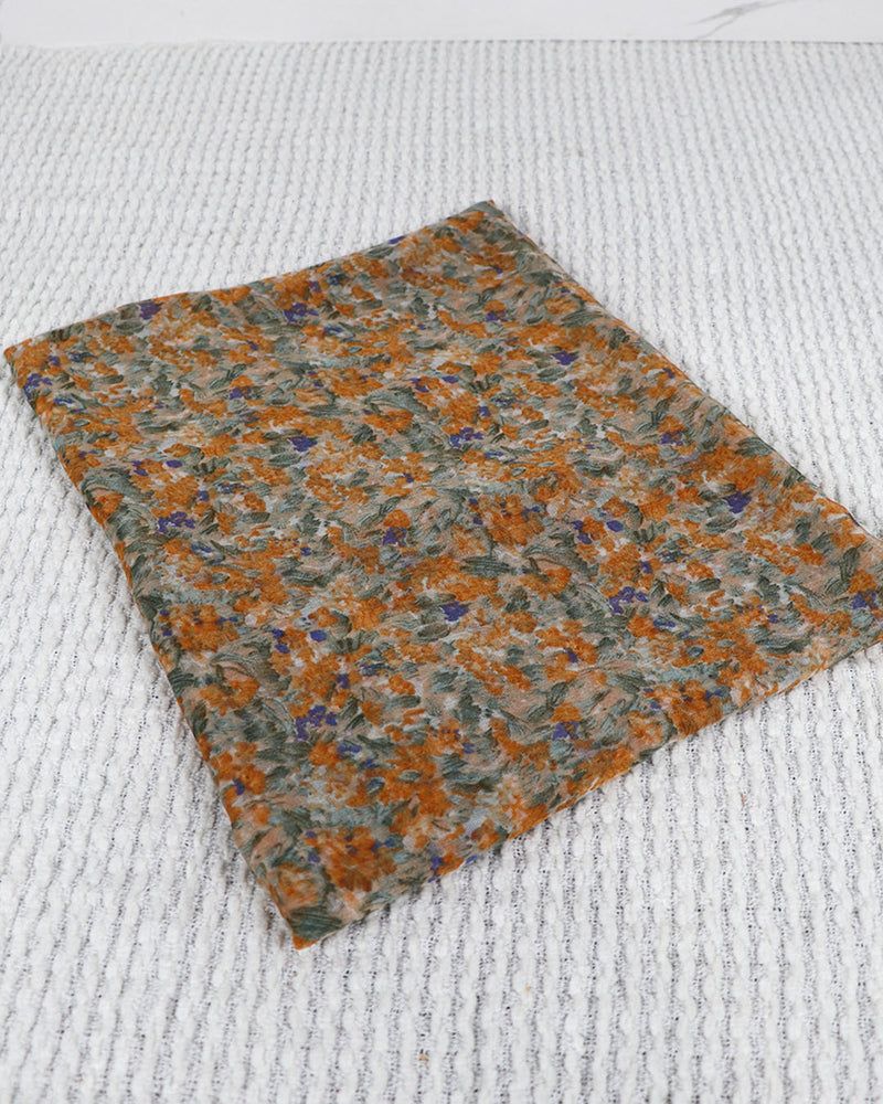 Floral Cotton Scarf-Orange
