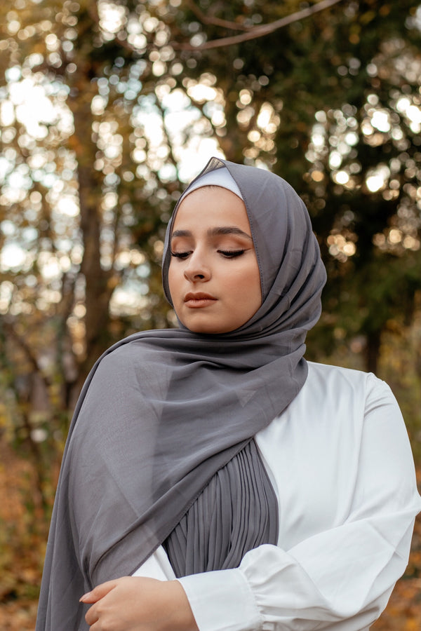 dark grey crinkled chiffon scarf