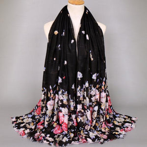 Black Floral Cotton Scarf