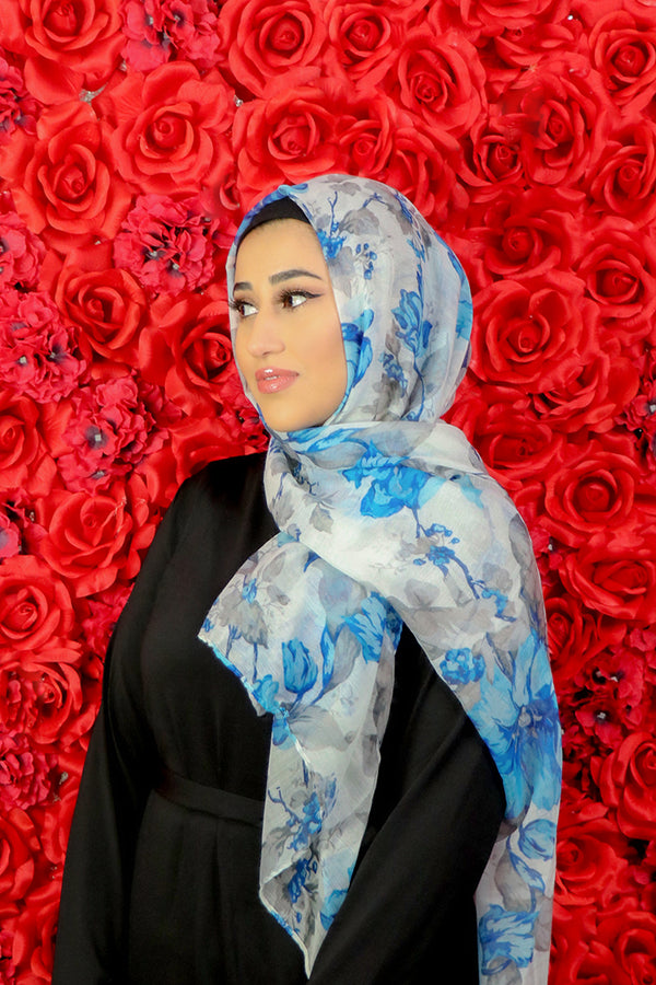 Blue Floral Cotton Scarf