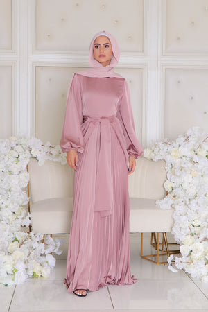 Athena Pleat Satin Dress- Rose Pink