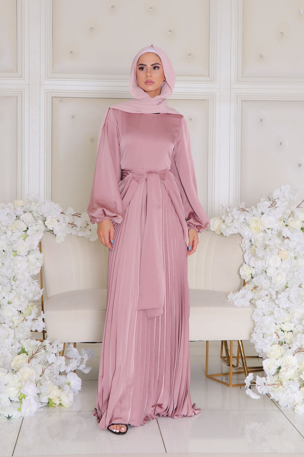 Athena Pleat Satin Dress- Rose Pink