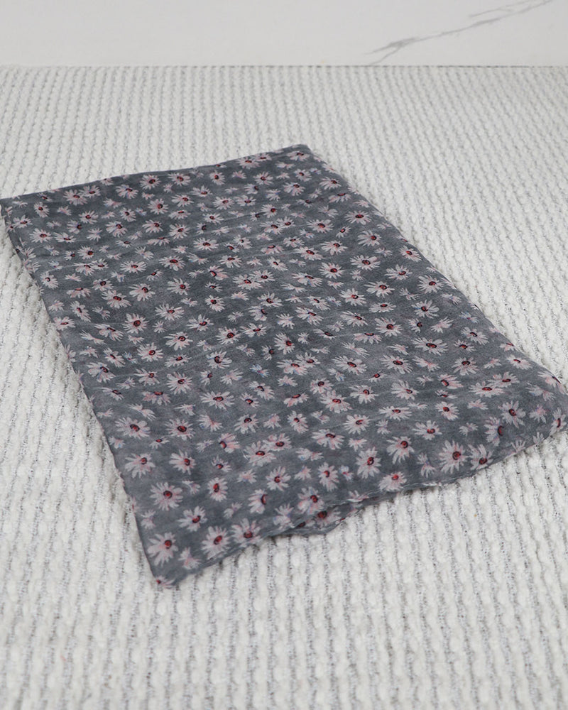 Floral Cotton Scarf- Gray