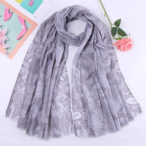 Gray Floral Cotton Scarf