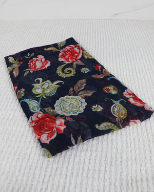 Floral Cotton Scarf-Navy