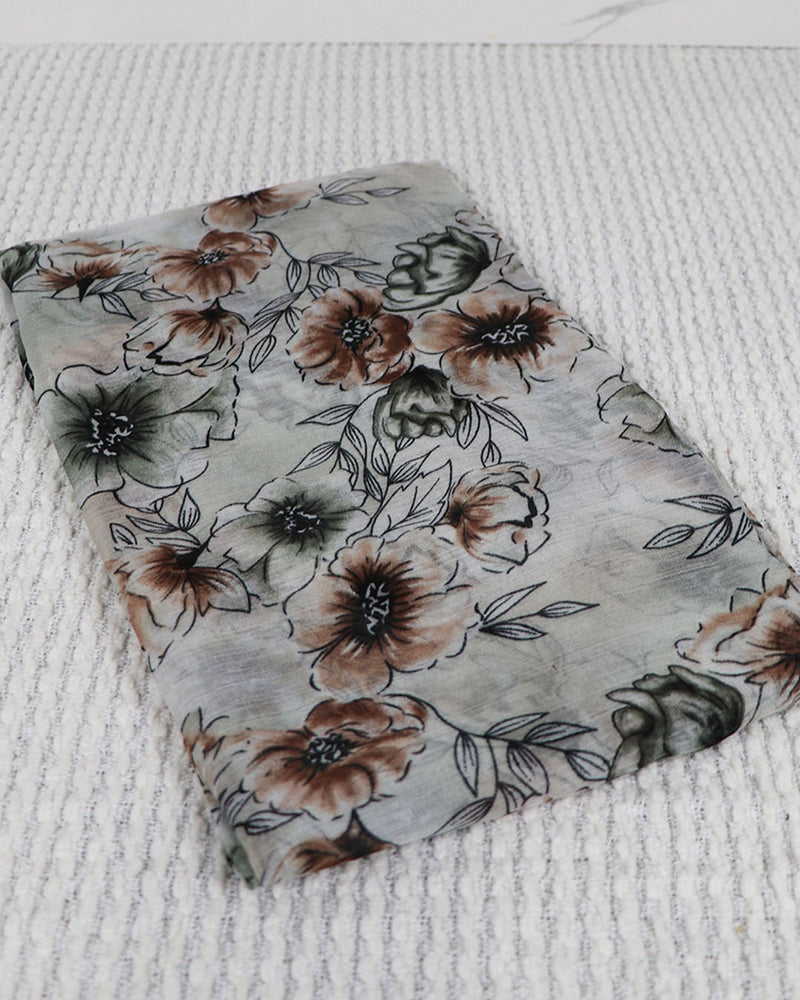 Floral Cotton Scarf- Off-white
