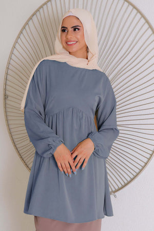 Kim Smock Top- Blue Gray