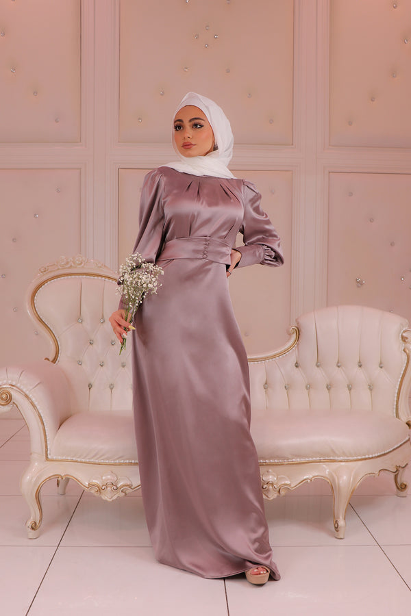 Alanna Cuff Satin Dress - Lavender