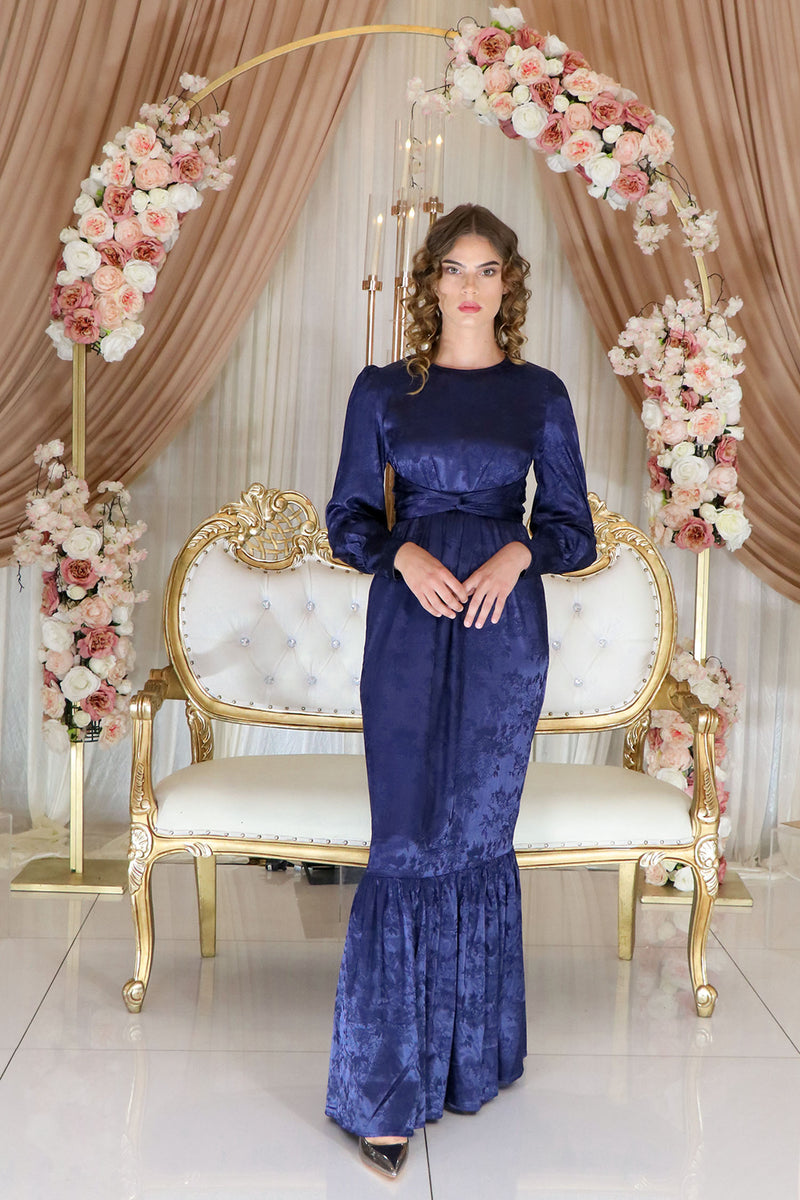 Jasmine Satin Wrap Dress- Navy Blue