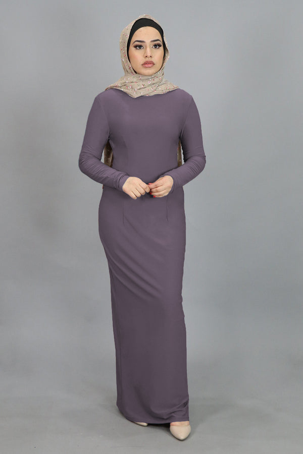 Lavender Plain Fitted Spandex Maxi Dress