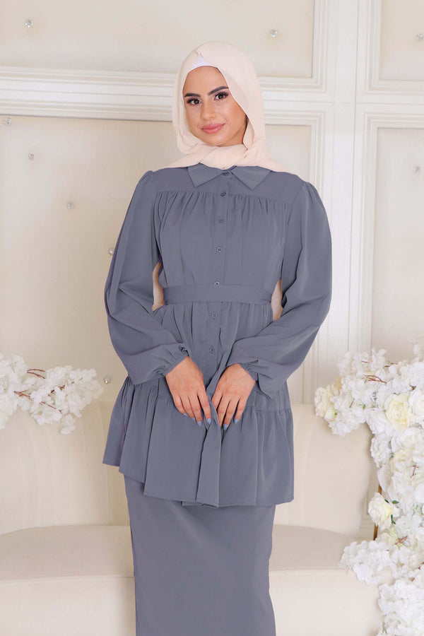 Sadie Soft Smock Top- Blue Gray