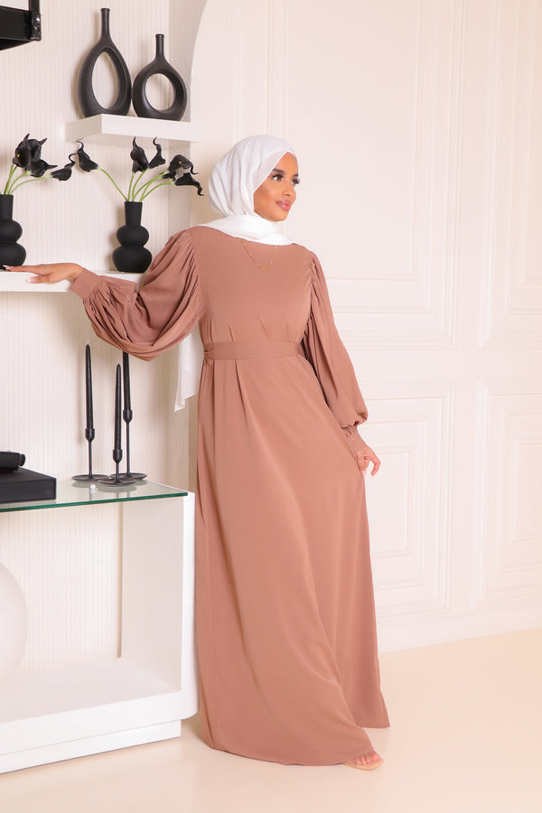 Elisa Soft Balloon Sleeve Dress- Tan