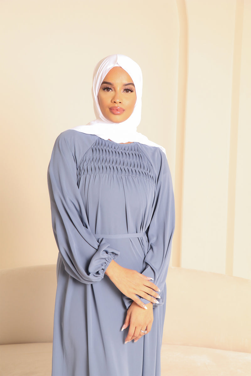 Nayma Pleat Chiffon Dress- Blue gray