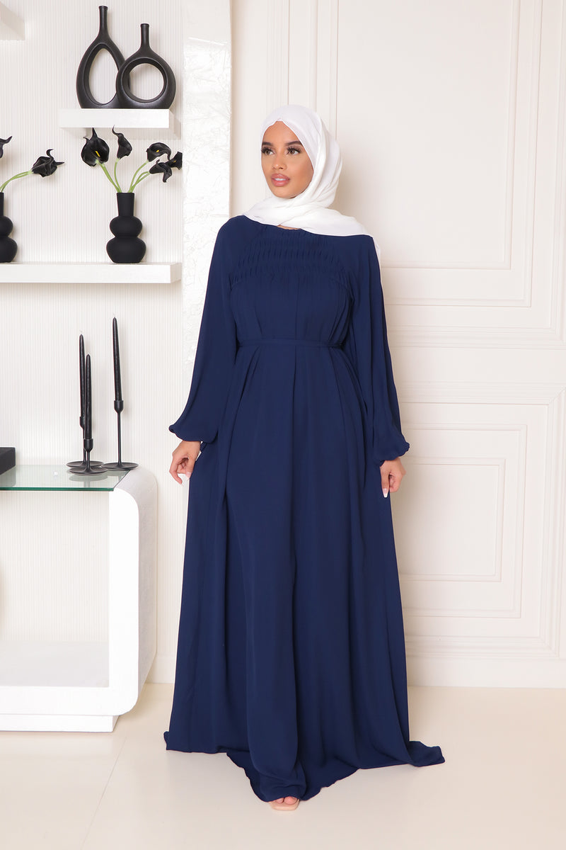 Nayma Pleat Chiffon Dress- Navy Blue