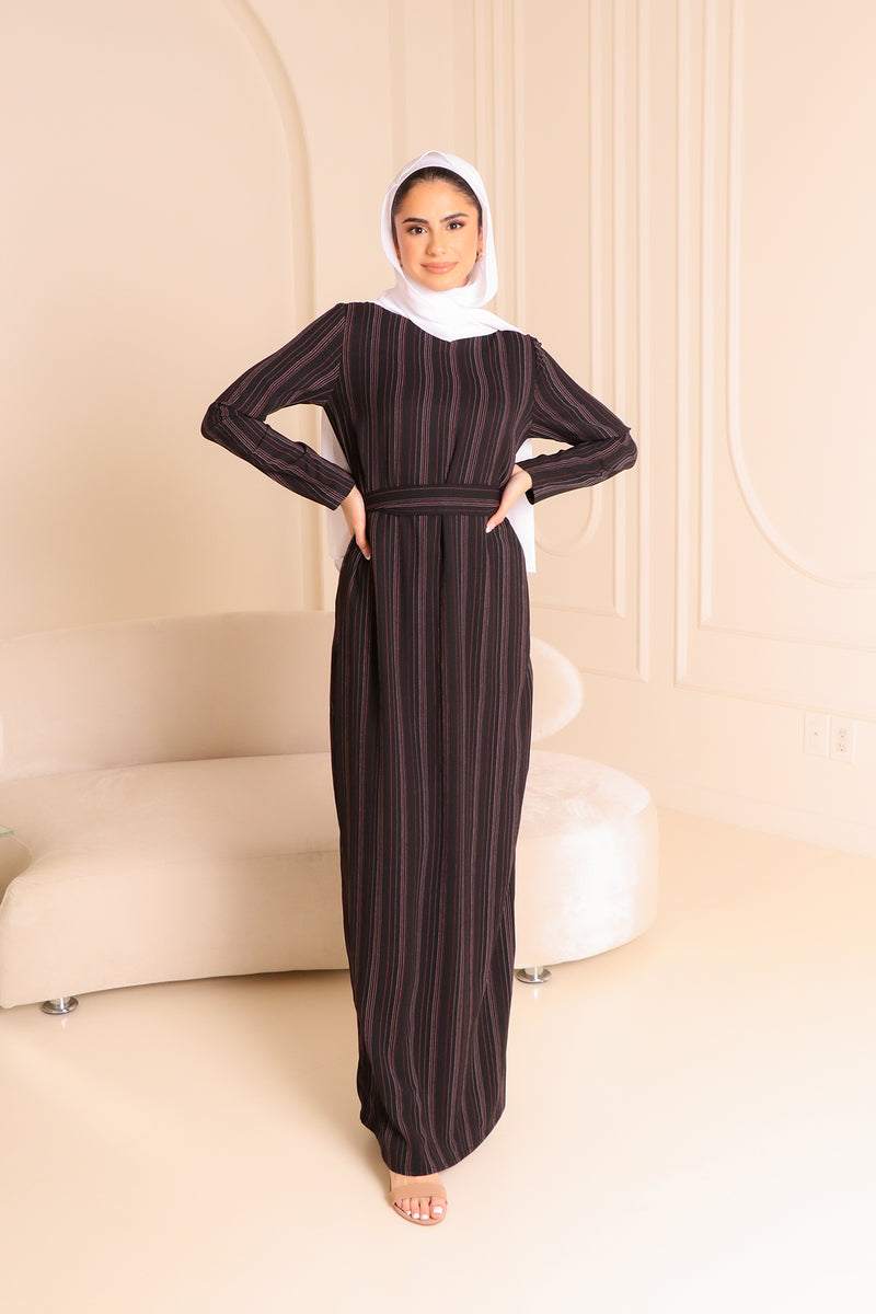 Lyra Stripe Sheath Dress- Black