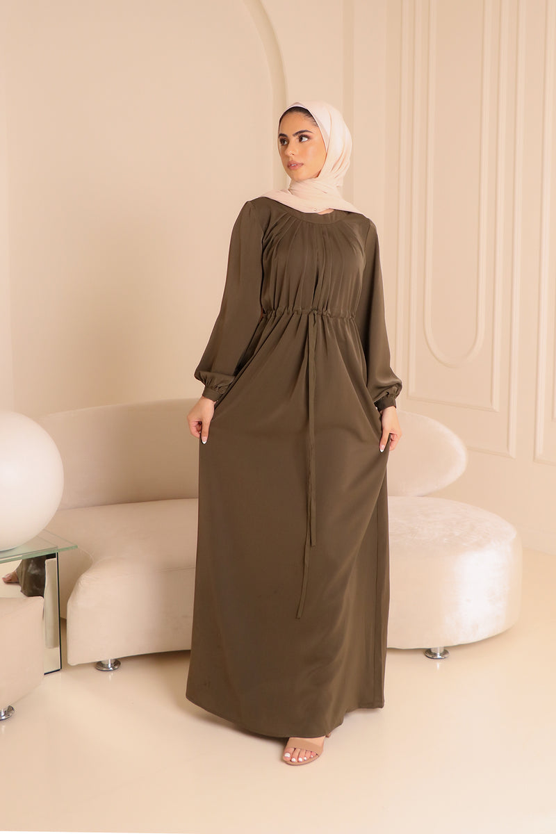 Sophia Soft Pleat Dress- Deep Olive