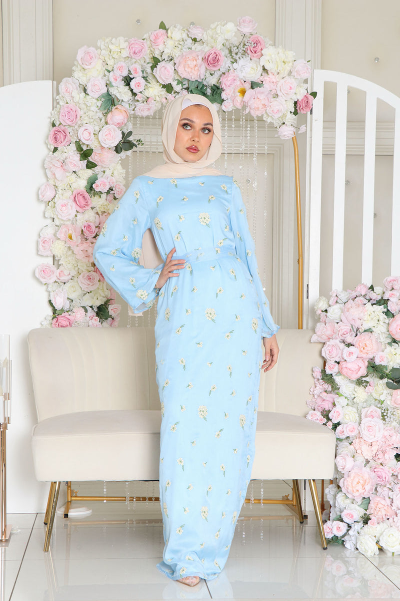 Inara Embroidery Dress- Sky Blue
