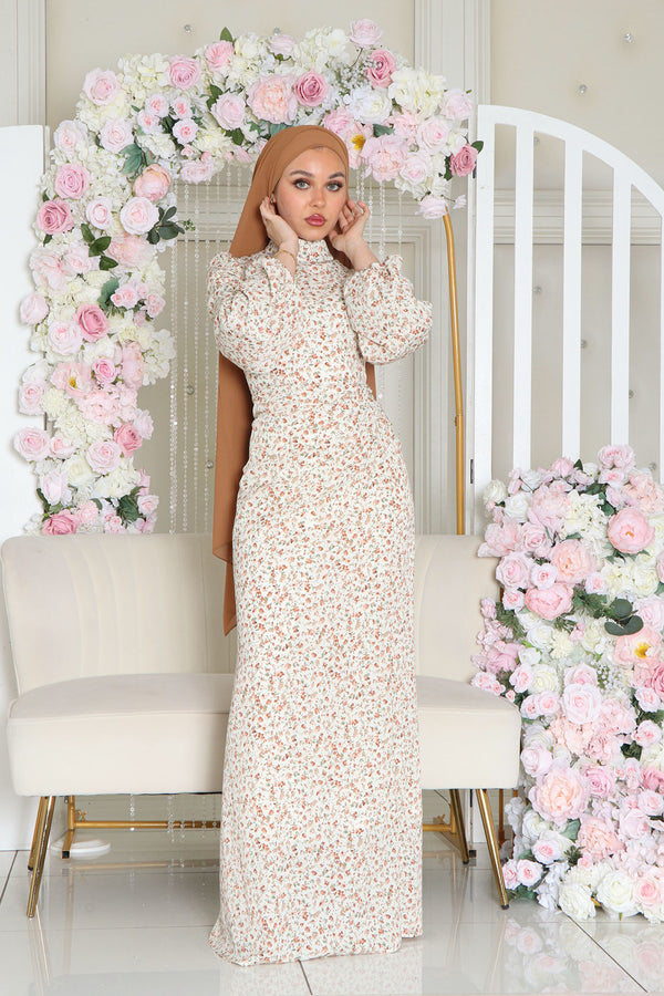 Hailey Floral Dress- Cream