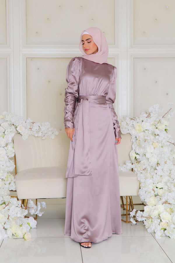 Aubrey Ruched Satin Dress - Lavender