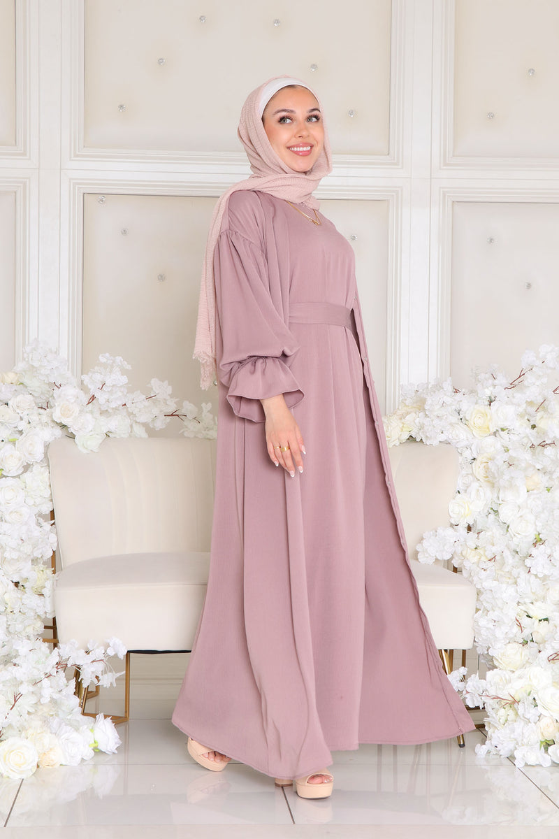 Darya Textured Balloon Sleeve Abaya- Dusty Rose Pink