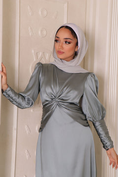 Olivia Wrap Satin Dress- Mint Gray