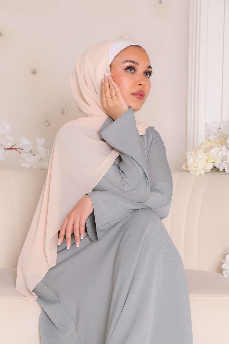 Rhea Textured Essential Closed Abaya- Mint Gray