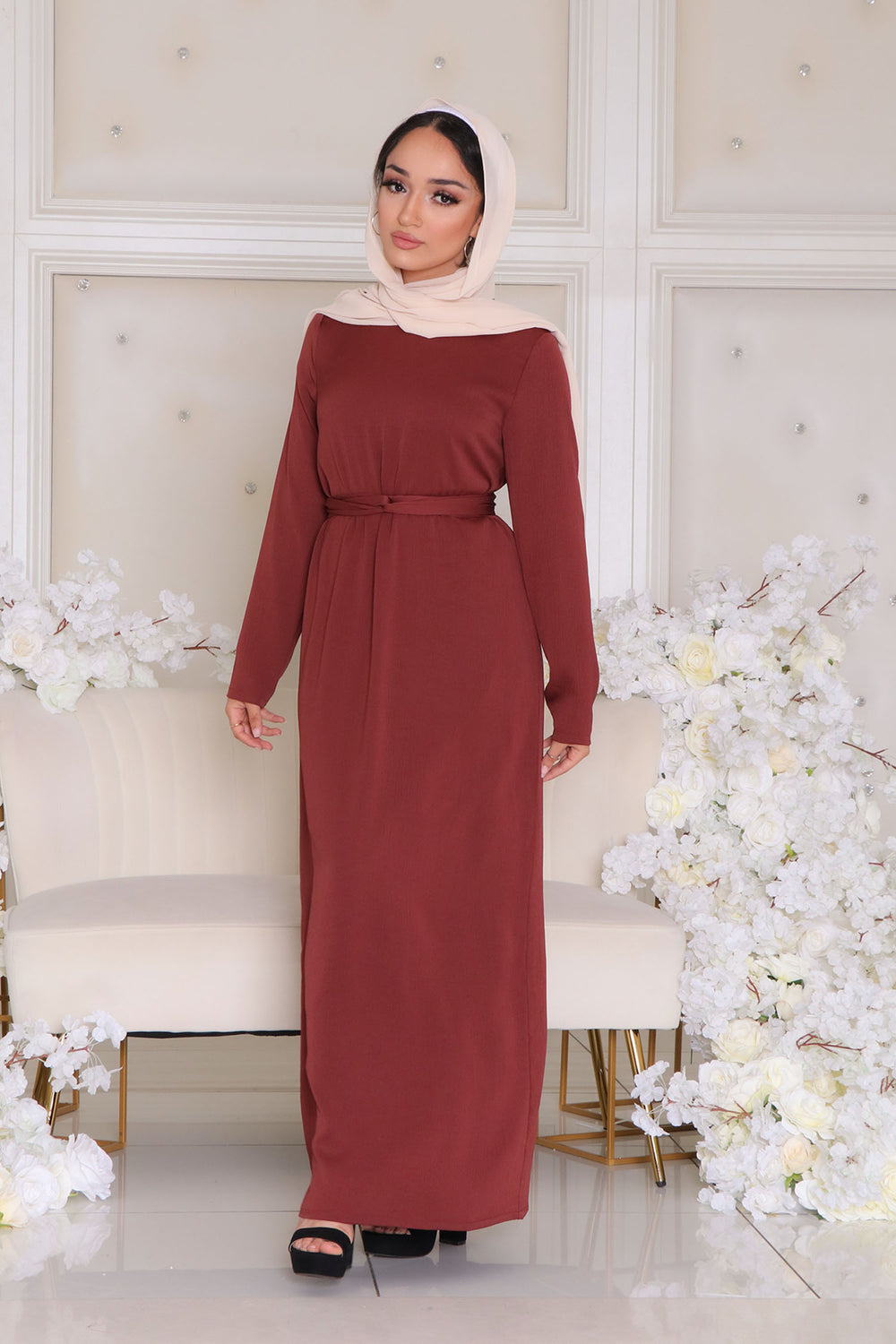 Irene Textured Sheath Dress- Burnt Sienna