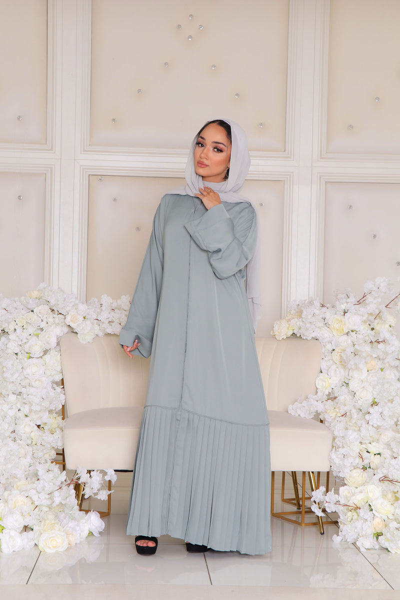 Sahra Open Pleat Abaya- Mint Gray