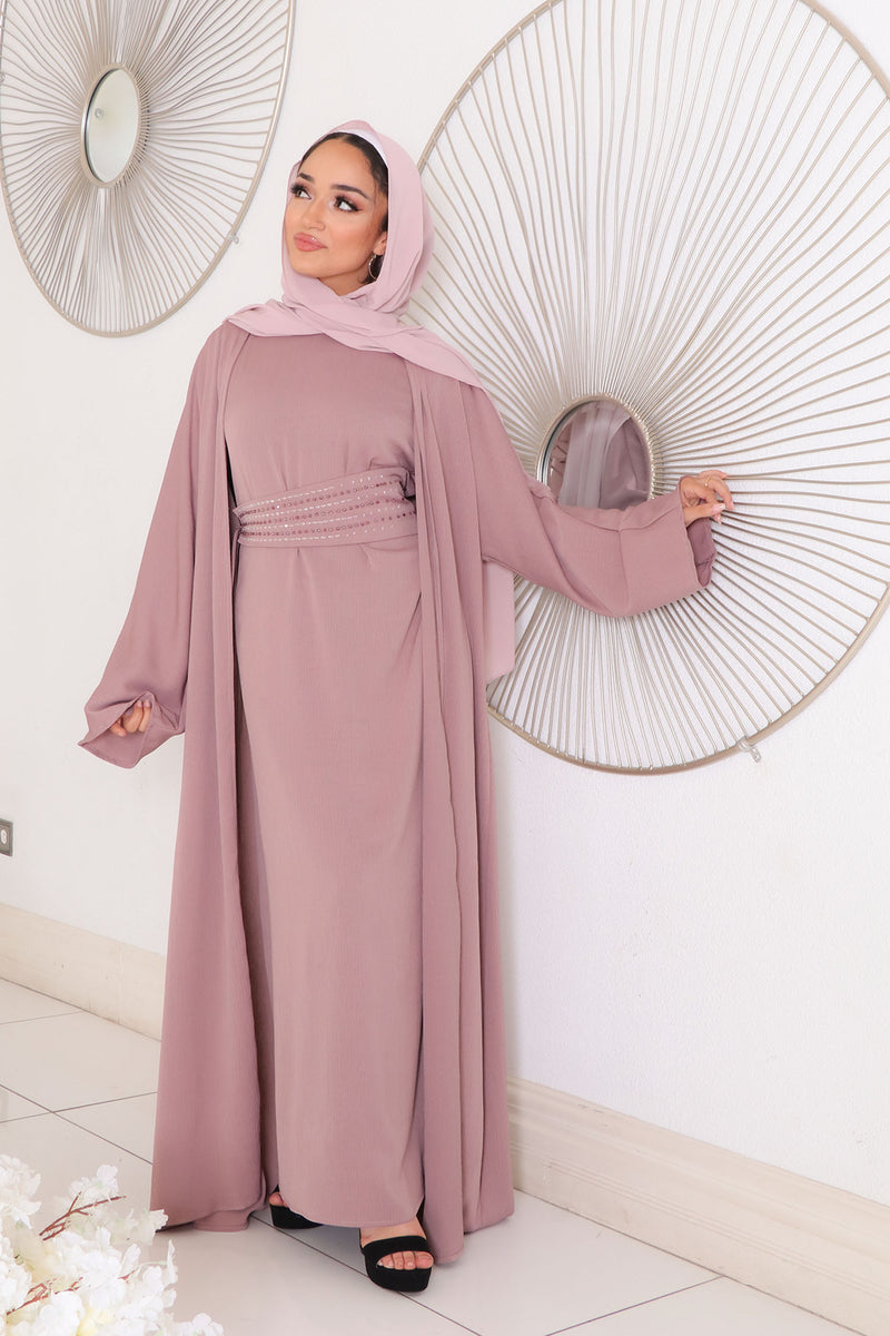 Nia Textured Corset Abaya Set- Rose Pink