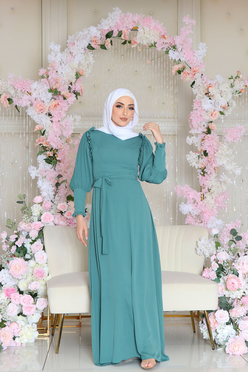 Julia Pleat Chiffon Dress- Mint