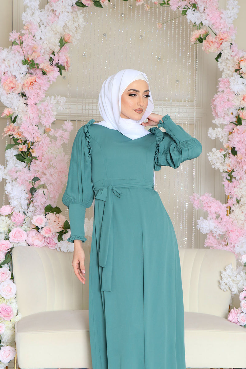 Julia Pleat Chiffon Dress- Mint
